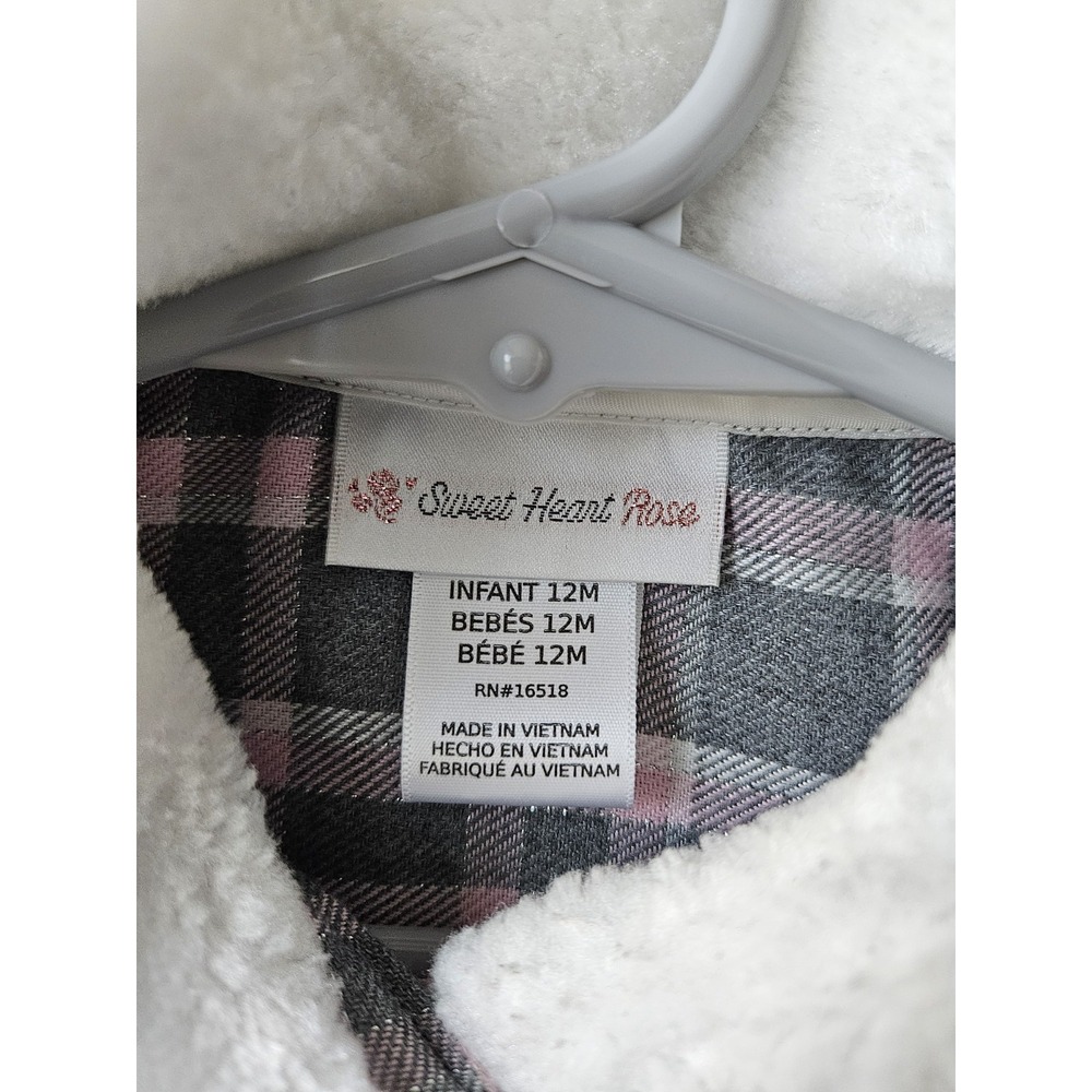 Sweet Heart Rose Baby Girl Lightweight Plaid Coat Faux‎ Fur Gray Pink 12M - Picture 3 of 7